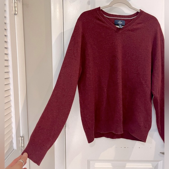 Buttoned Down Cashmere V Neck Pullover Sweater Sz Men’s L Maroon/Black Marled - Picture 3 of 9